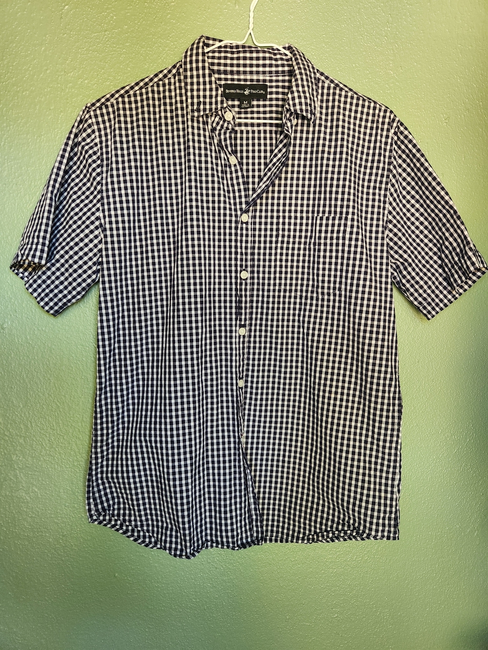 Beverly Hills Polo Club Navy & White Gingham Short Sleeve Shirt